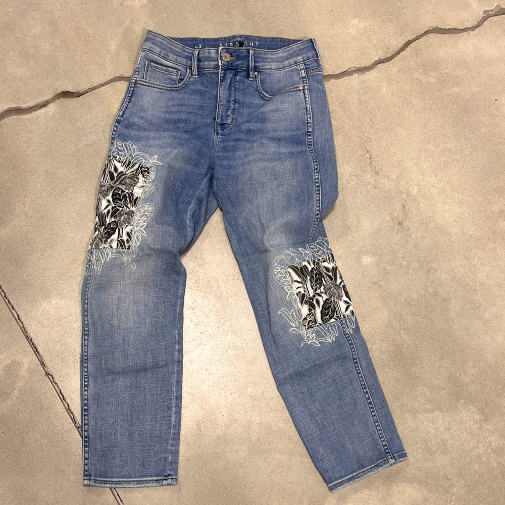 Blue Jeans with Floral Patchwork